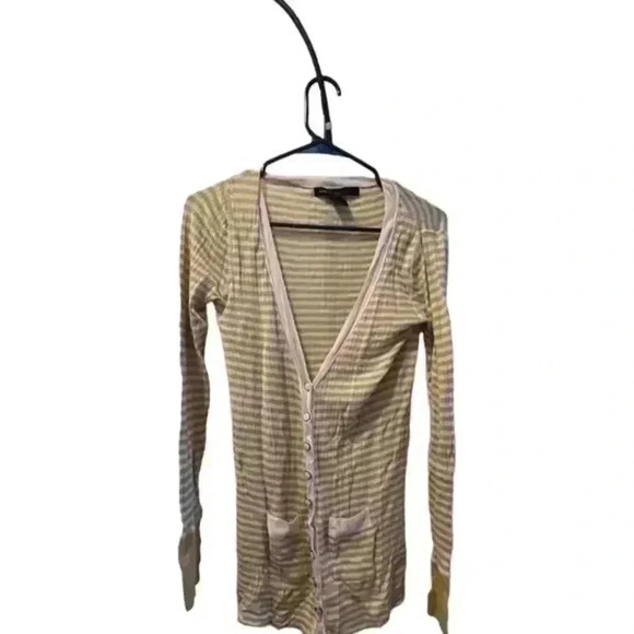 Marc by Marc Jacobs XS Yellow Striped Cardigan Sweater Women Button-Down Pockets - Picture 1 of 5